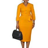 LIZAKOSHT  -  Women's Fashion Bodycon Midi Dress Long Sleeve V-Neck Autumn Casual Business Elegant Office Ladies Work Church Dresses